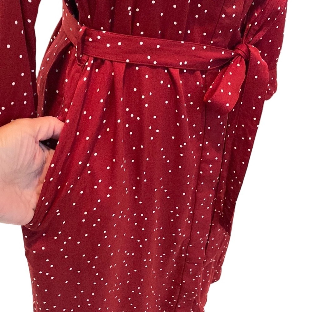 Uniqlo RED/White Polka Dots Long Sleeve Dress Buttons Down Belts attached Sz XS - Picture 12 of 16